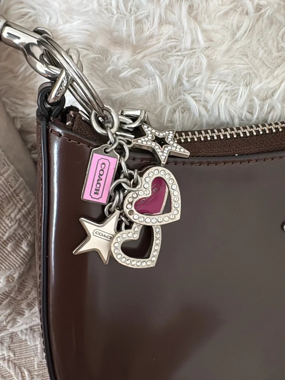 Coach Swarovski Keyring with Pink Enamel Heart & Crystal Stars